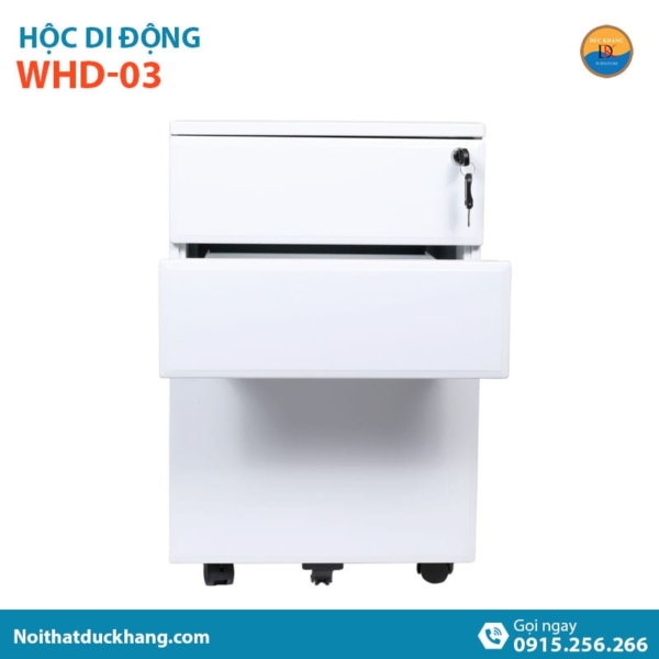 WHD-03 | Hộc tủ tài liệu di động màu trắng, 3 ngăn rộng rãi